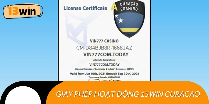Giấy phép hoạt động 13WIN từ Curacao